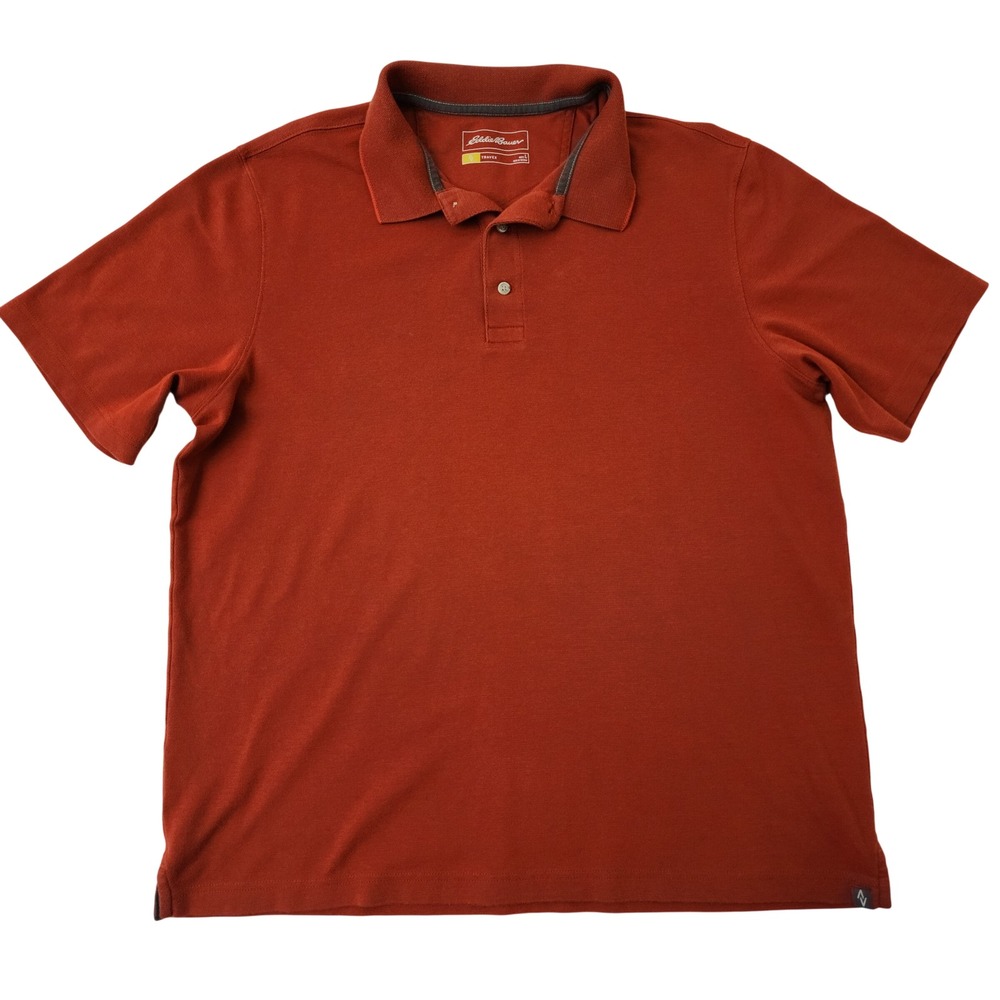 Eddie Bauer Travex Mens Large Rust Orange Short Sleeve Performance Polo Shirt
